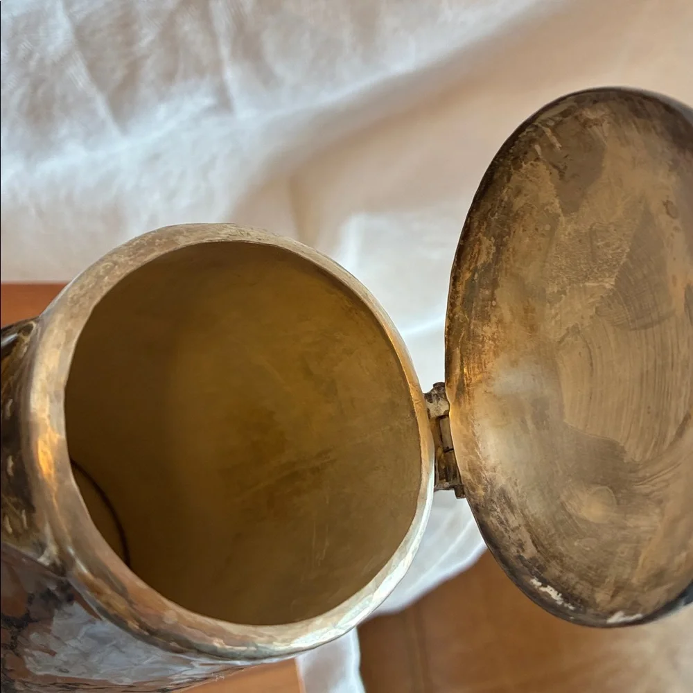 Silver-plated Coffee or Tea Pot + Teak Cheese Board hammered texture wood handle